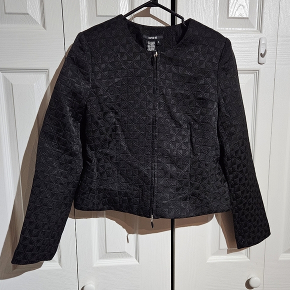Chapter One Cropped Jacket | Black Geometric Flared Size 8 - Picture 2 of 8